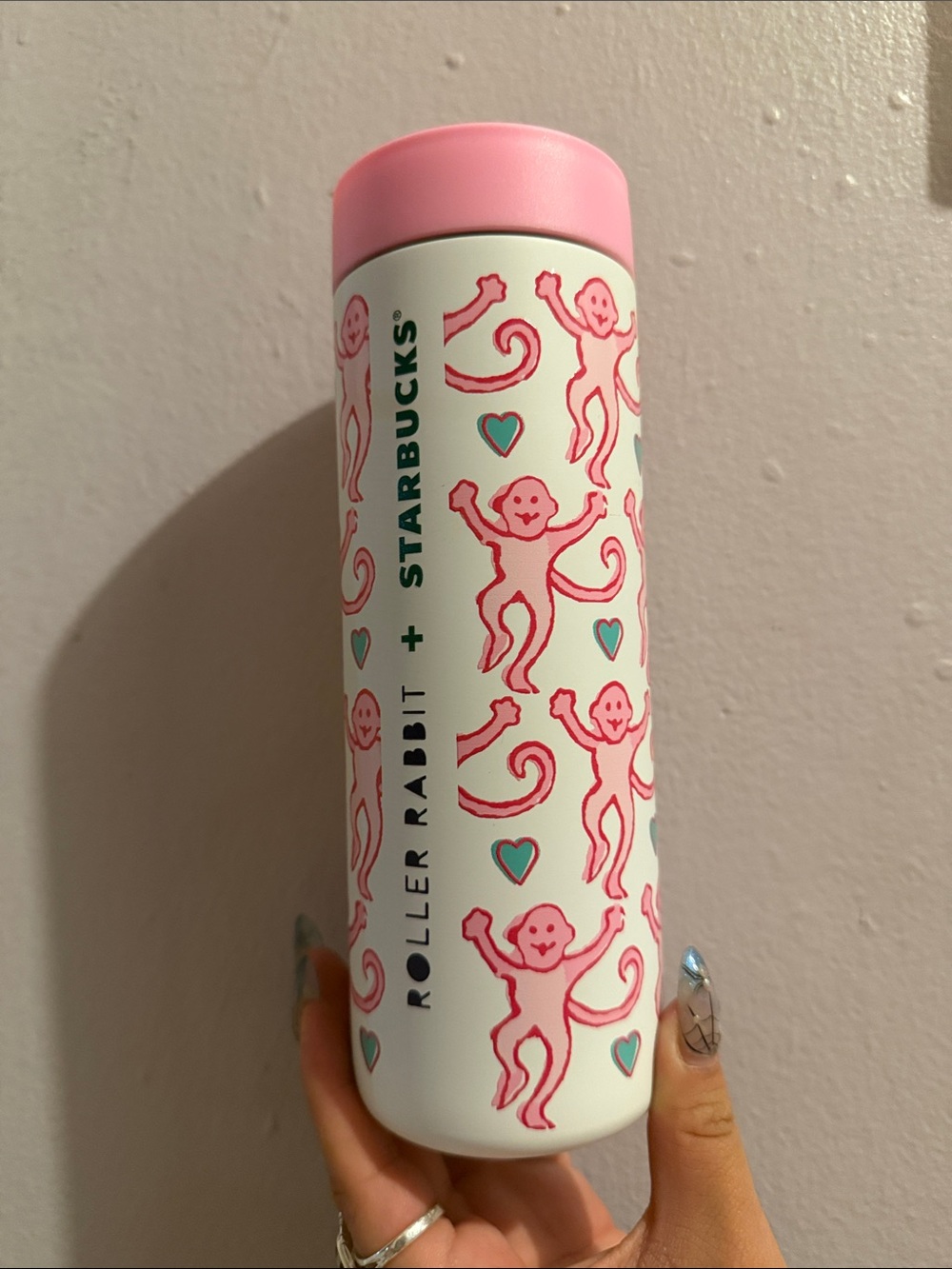 NWT Starbucks x Roller Rabbit Pink Patterned Stainless Tumbler